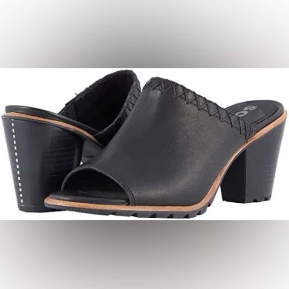 SOREL Nadia Black Leather Mule with block heel rubber lug sole 9.5